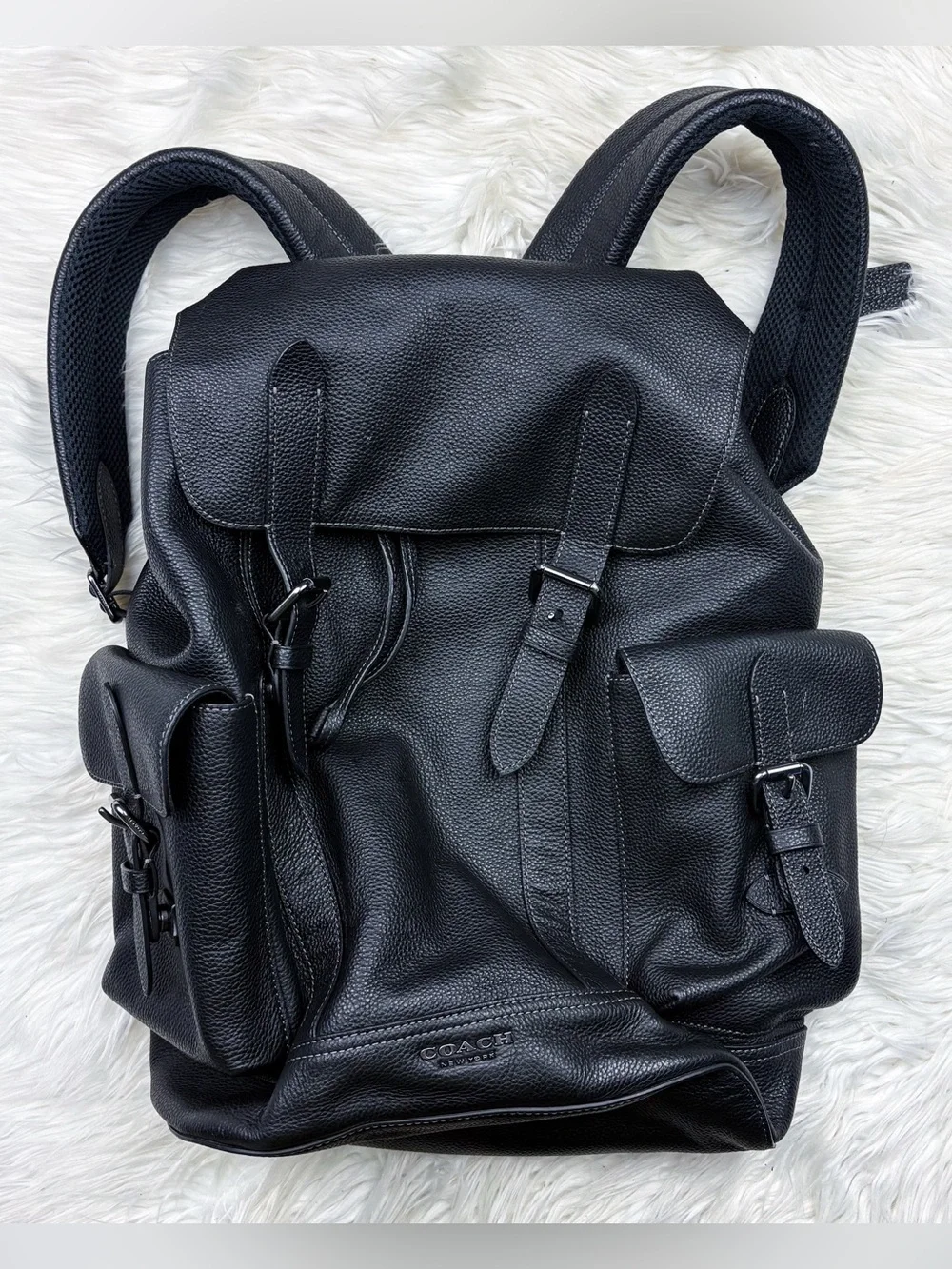 Coach Hudson Backpack CB837 Black Pebble Leather Bucket Drawstring Mens Commute